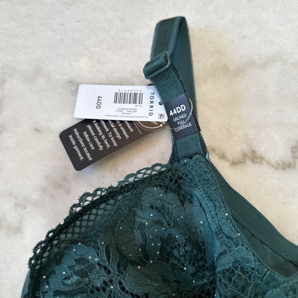 Torrid NWT Full Coverage Unlined Lace Bra Size 44DD Emerald Green - Picture 8 of 11